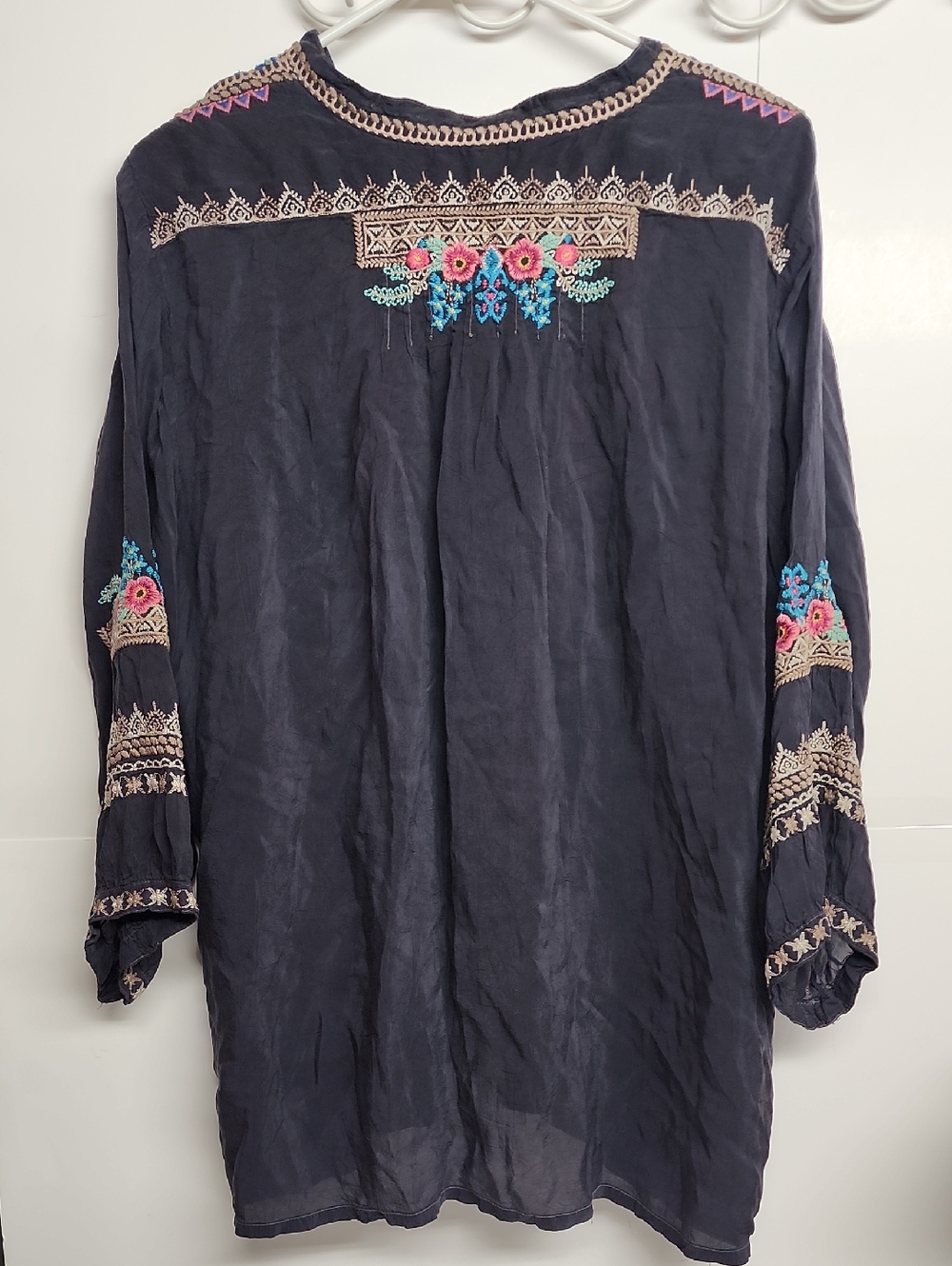 Johnny Was Black Tunic with Multicolor Floral Embroidery Size XXL Boho Feminine - Picture 6 of 15